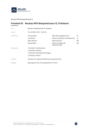 Dasselbe Protokoll im Layout eines Architekturbüros