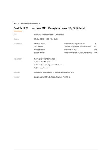 Protokoll ohne eigene Layout-Einstellungen